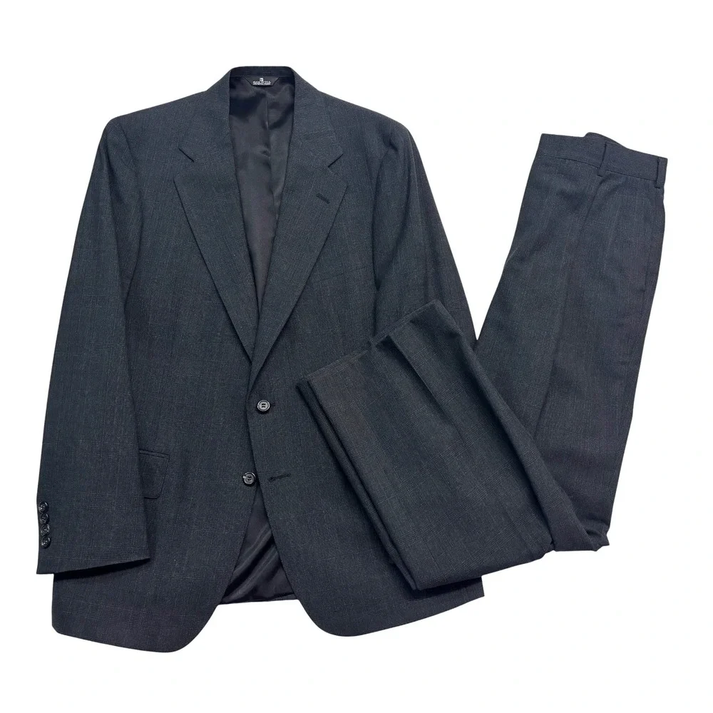 vtg 90s Polo Ralph Lauren 40R 32x30 Charcoal Plaid 2pc Pant Suit Wool USA Pleat